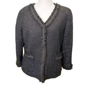 Talbots black jacket w/silver threading. Like new 3/4 sleeve w/ribbon trim SZ8